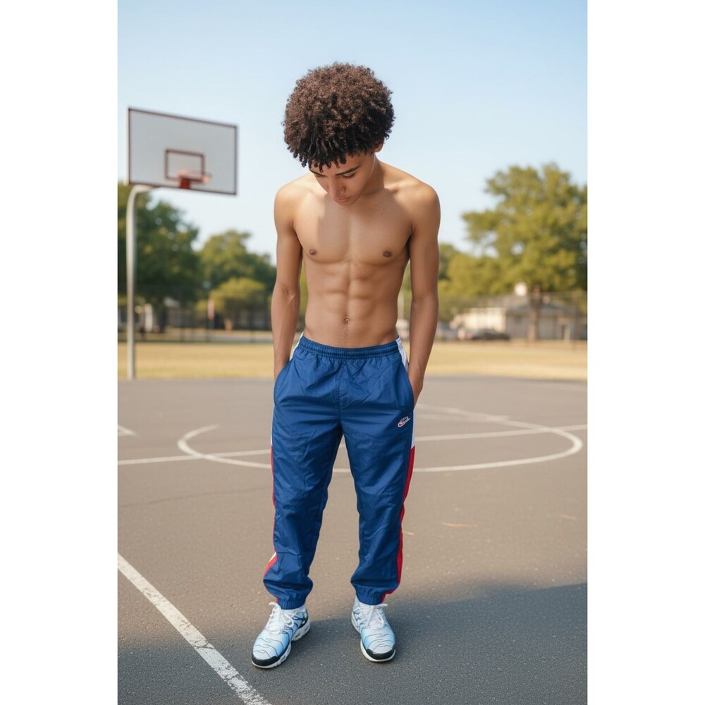 Nike Vintage Rare Sportswear Nylon Soccer Pants Trackies Glanz Blue Red Scally S